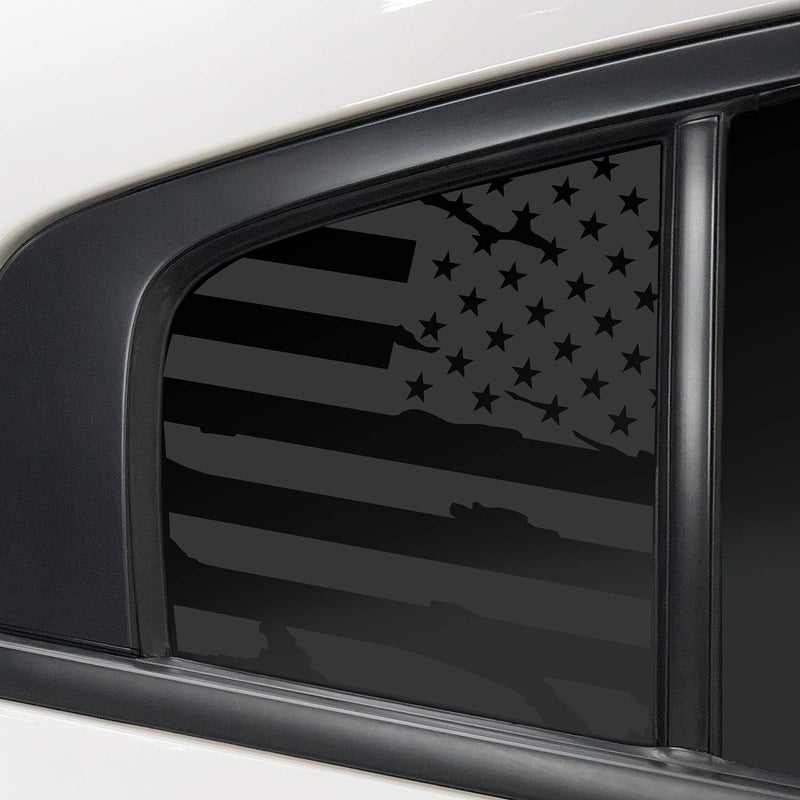 Bogar Tech Designs  PRECUT Quarter Window American Flag Vinyl Decal Compatible with Dodge Charger 20112023 Distressed Matte Black